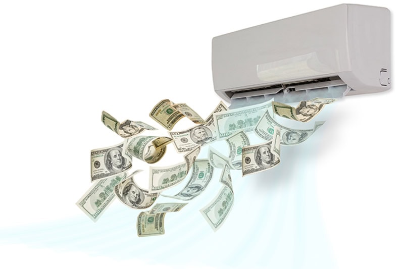 Money blowing out of air conditioning unit.