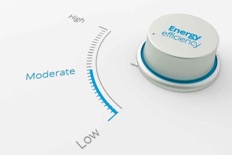 SEER––What Does It Mean? Circle knob with "Energy efficiency" written on it next to a scale of "high, moderate, low."